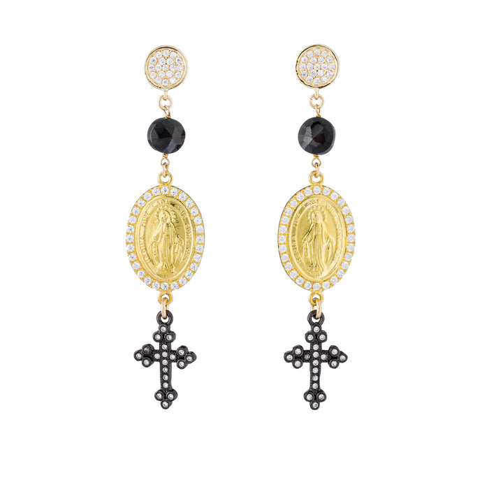 Gold and Black Cross Earrings