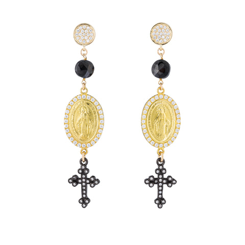 Gold and Black Cross Earrings