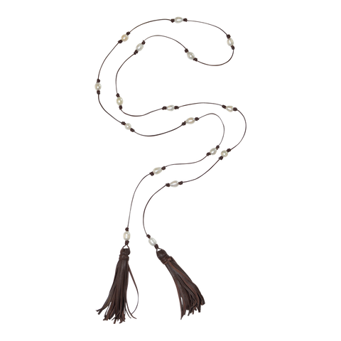 Leather and Pearl Lariat Necklace